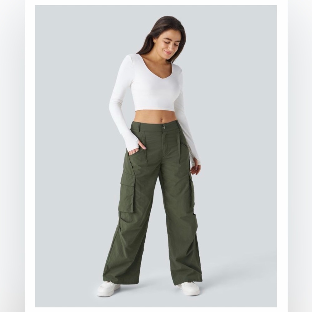 Halara Women's Pants Mid Rise Cargo Wide Leg Casual Lightweight Size S Green